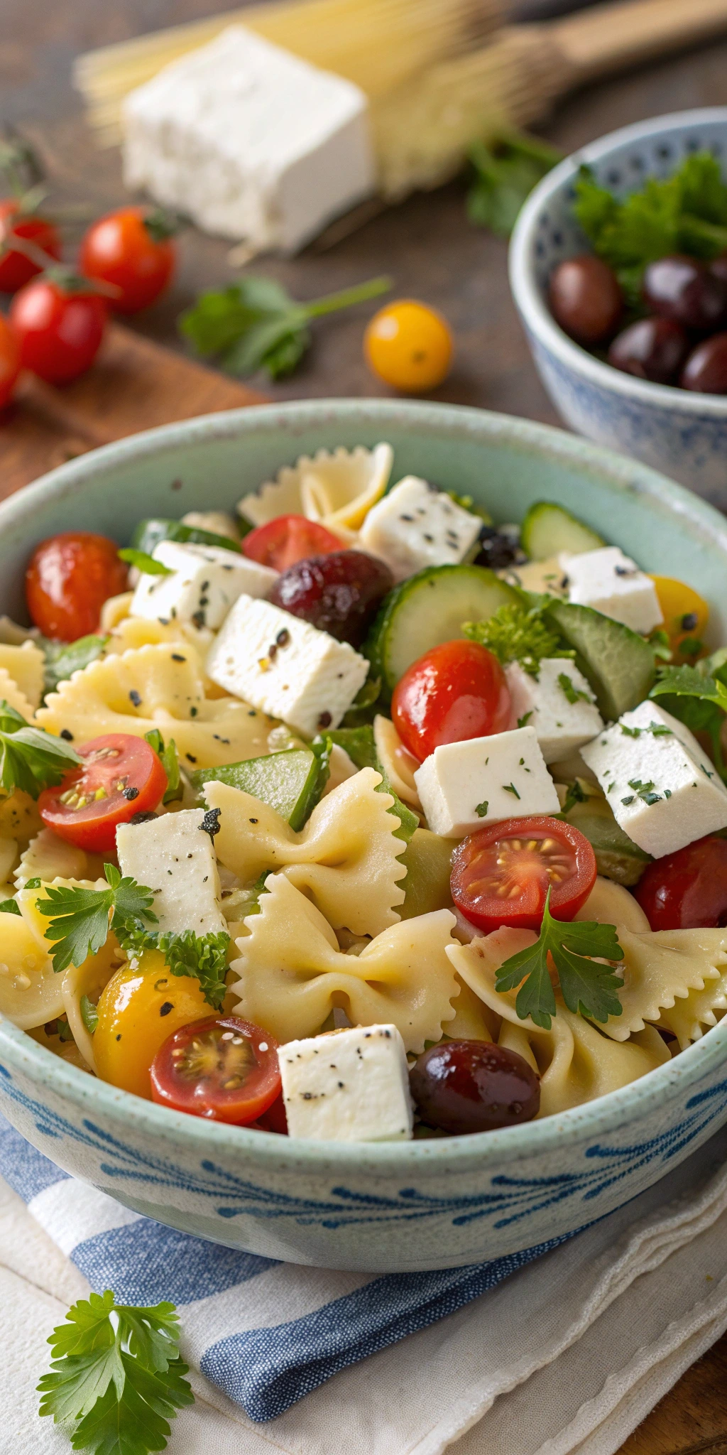 Ensalada de pasta con vegetales frescos.